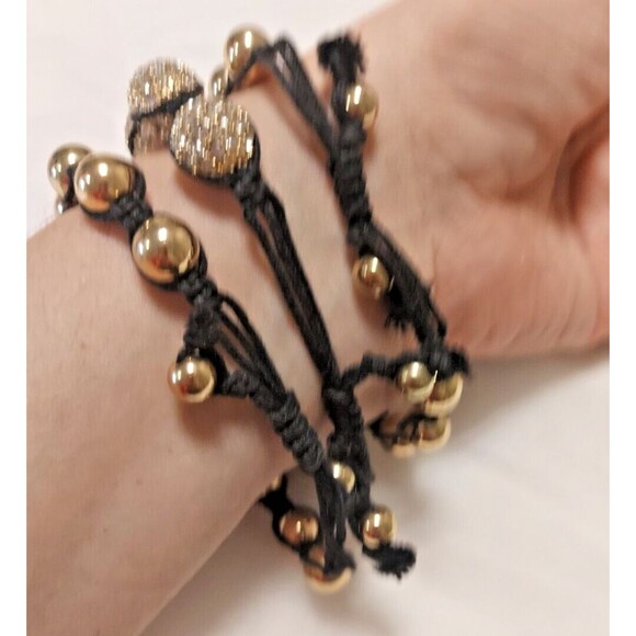 3 Lot Shamballa Handmade Gold Round Beads Braided Adjustable Bracelet Unisex NWT - Picture 7 of 10
